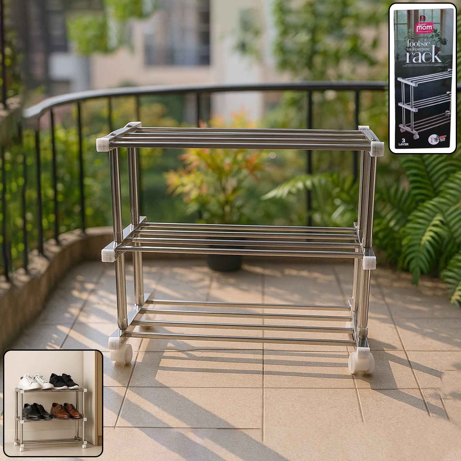 3-Layer Stainless Steel Shoe Rack – Durable & Space-Saving Organizer