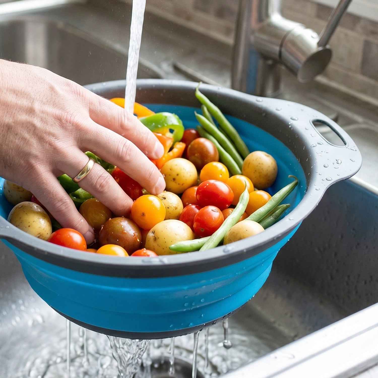 Foldable Silicone Strainer – Space-Saving Kitchen Drainer with Handles