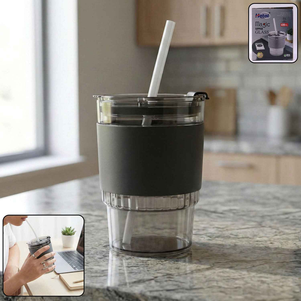 Plastic Tumbler with Lid – 400ml Reusable, Clear & Leak-Proof
