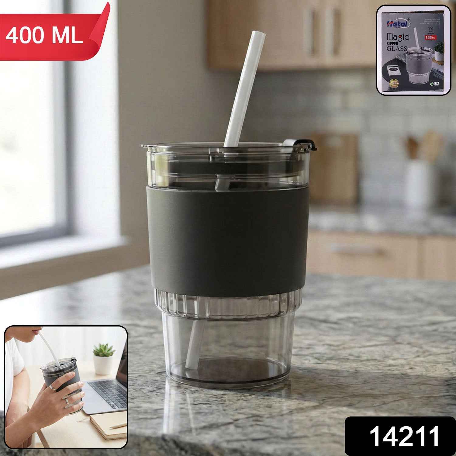 Plastic Tumbler with Lid – 400ml Reusable, Clear & Leak-Proof
