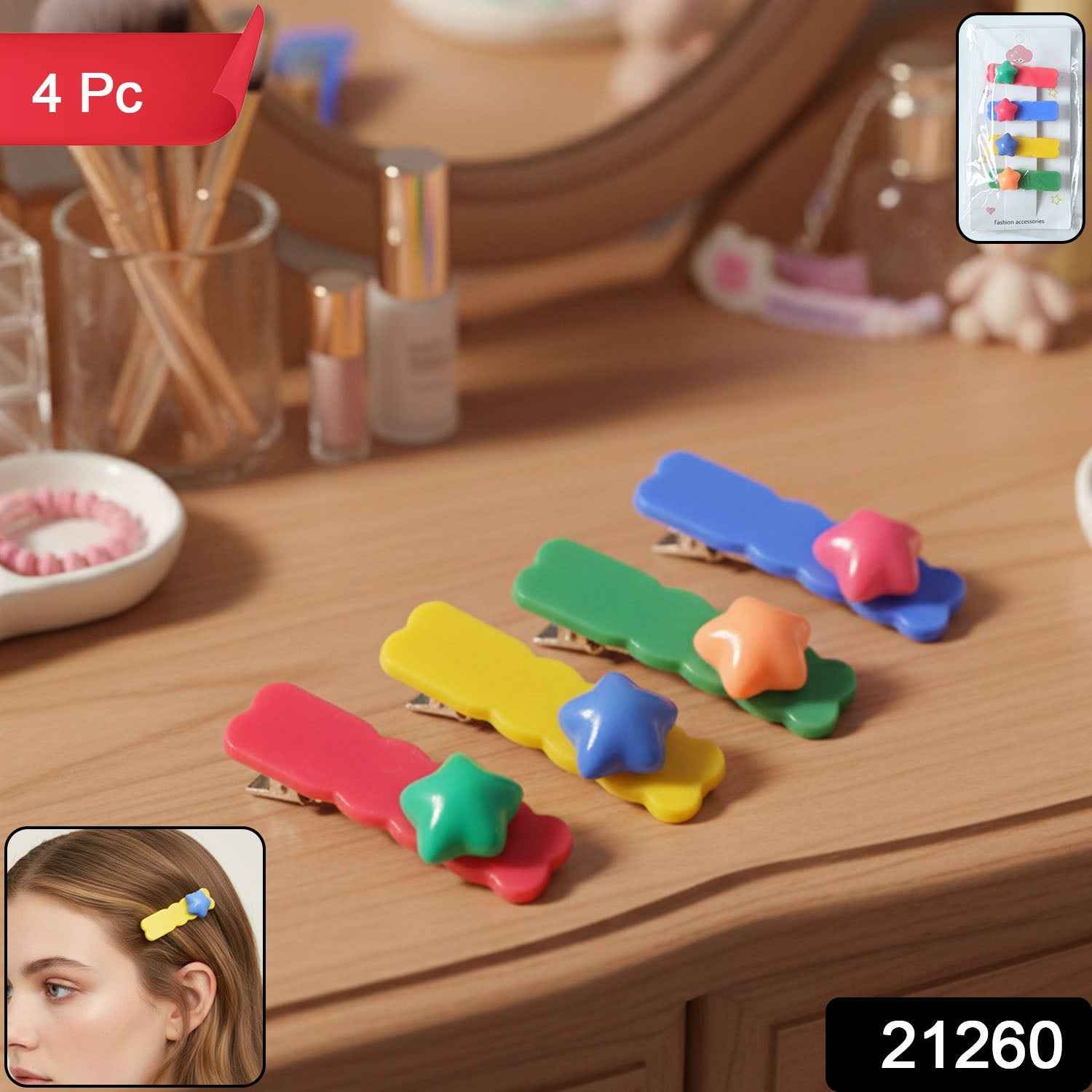 Star Design Hair Clip Set – Colorful & Decorative 4 Pieces