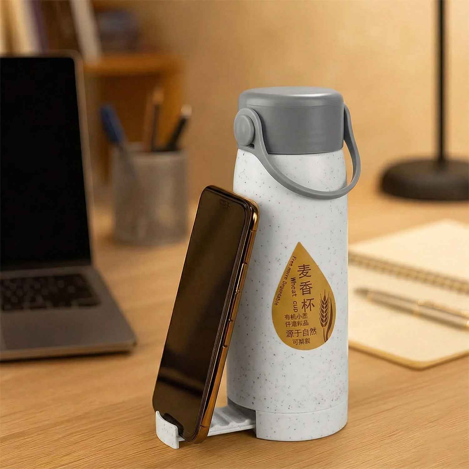 Glass Water Bottle with Phone Holder Ð Leakproof & Stylish Design