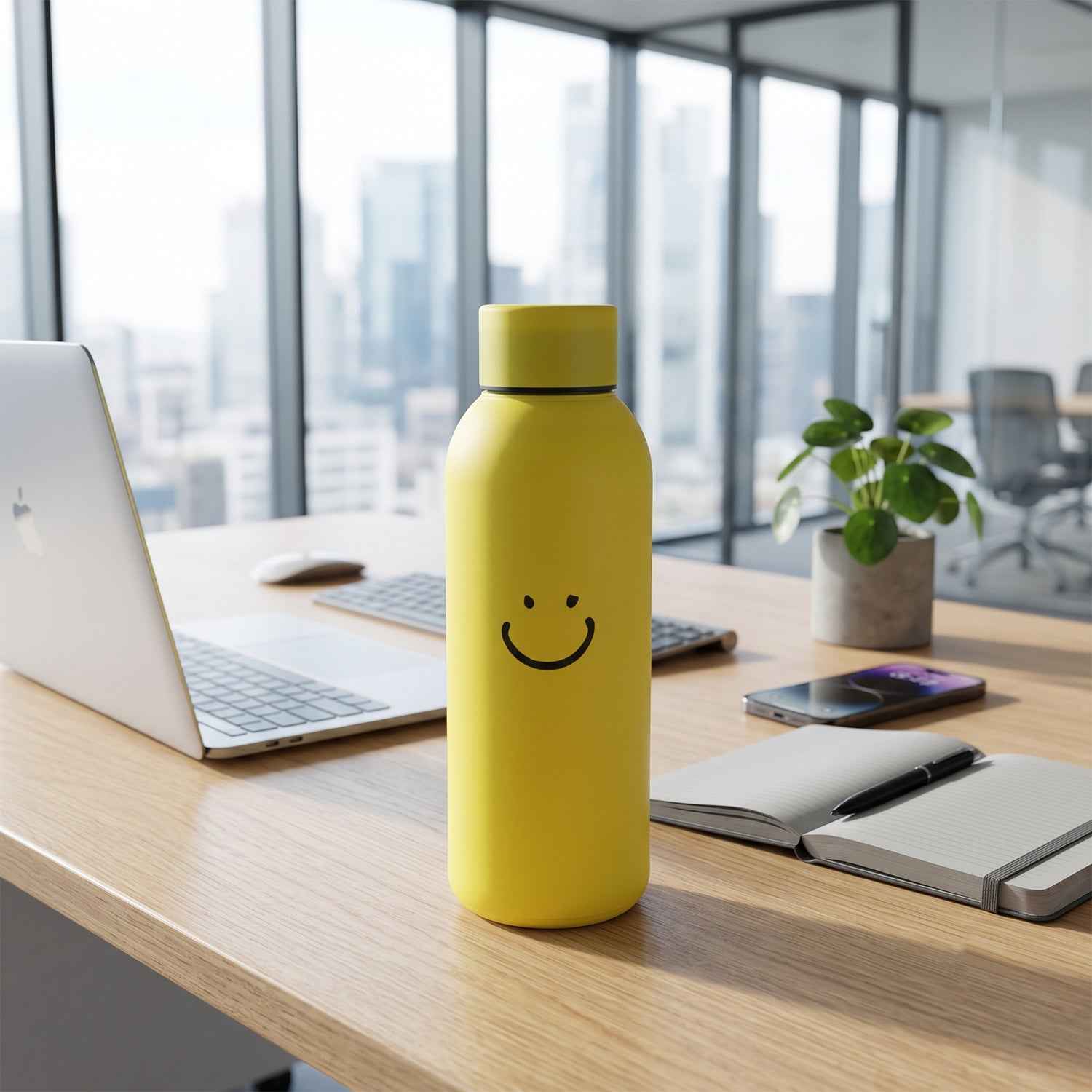 400 ML Smiley Face Glass Travel Water Bottle with Silicone Sleeve (1 Pc)