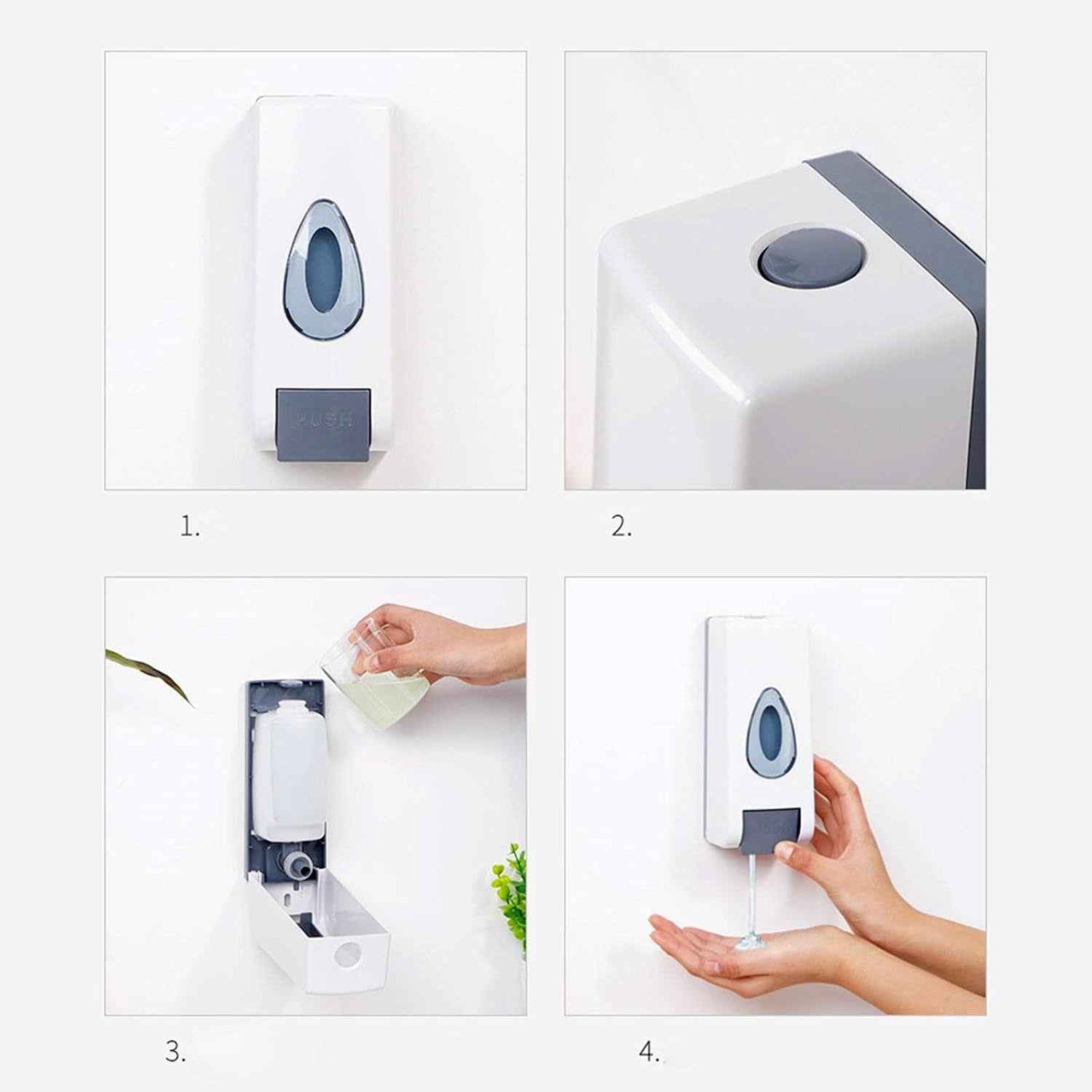 Wall Mounted Soap Dispenser – Refillable Push Button for Bathroom