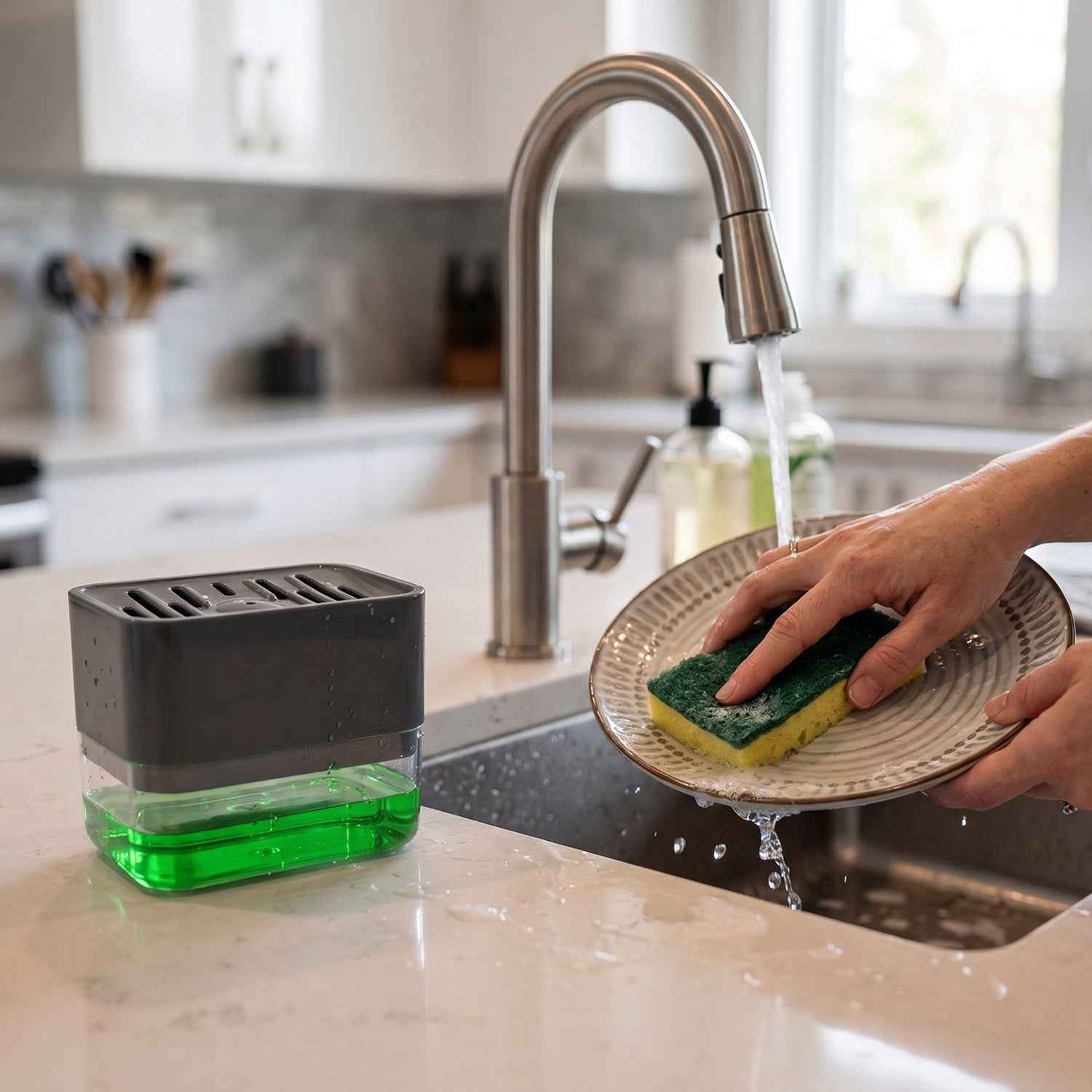 Soap Dispenser with Sponge Holder Ð Space-saving Kitchen Organizer