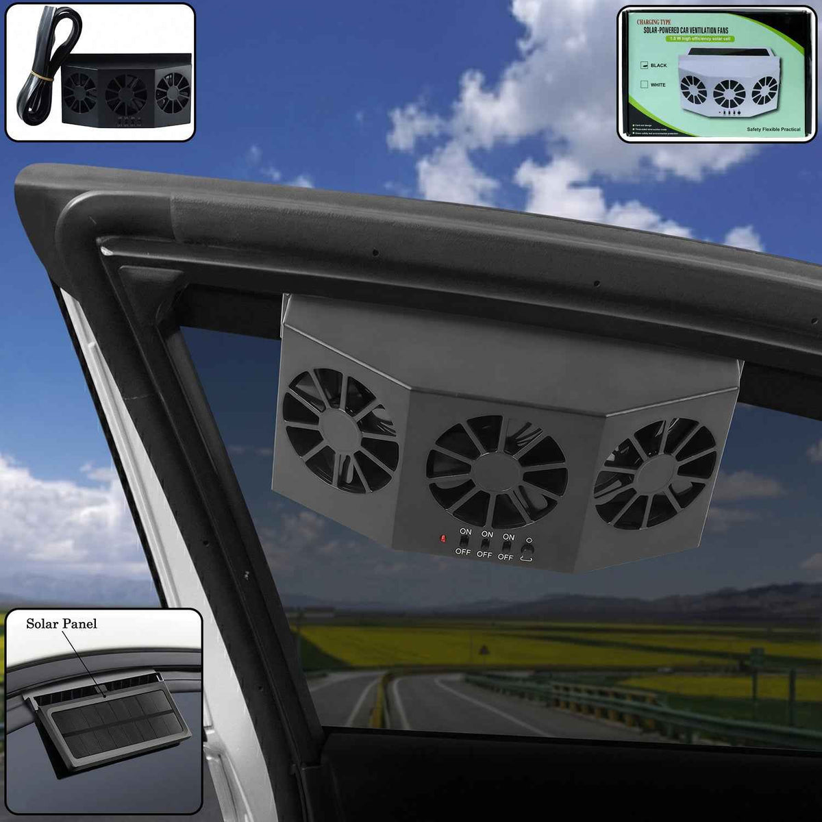 Solar Powered Car Window Ventilation Fan Ð Triple Fan Cooling System