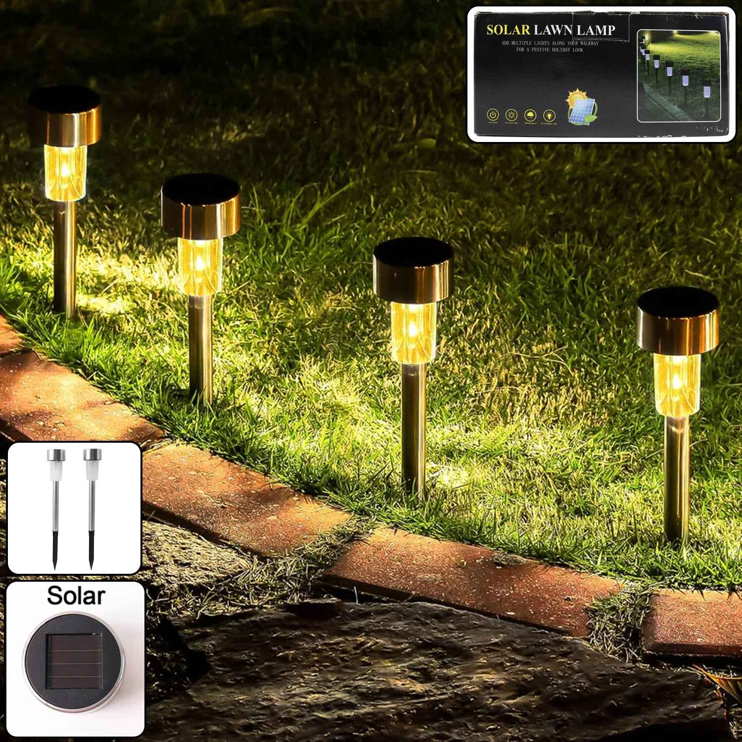 Solar Lawn Lamp Set – Eco-Friendly Stainless Steel Outdoor Lights