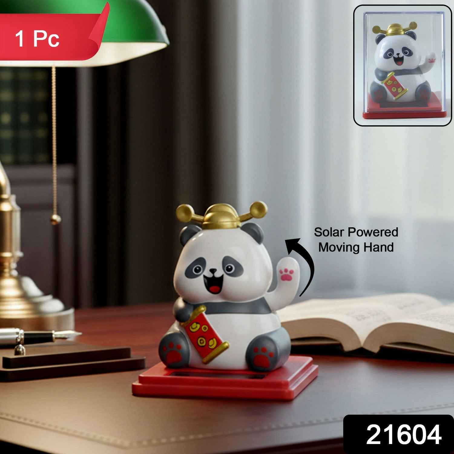 Solar Powered Moving Hand Panda Showpiece – Cute Waving Desk Decor