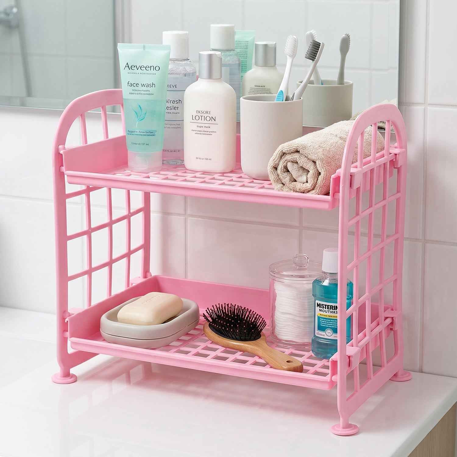 Small Plastic Storage Rack Ð Space-Saving 2-Tier Organizer