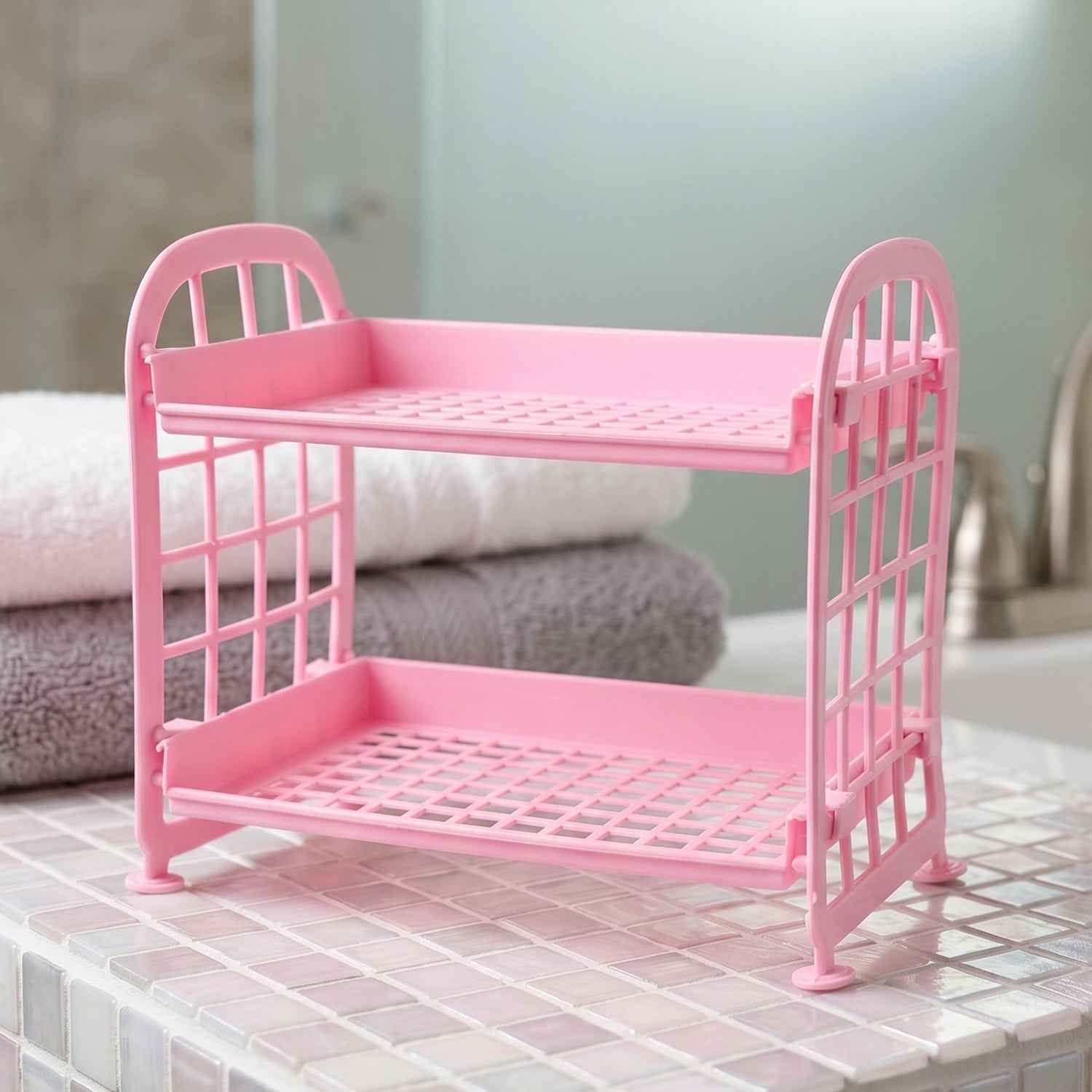 Small Plastic Storage Rack Ð Space-Saving 2-Tier Organizer