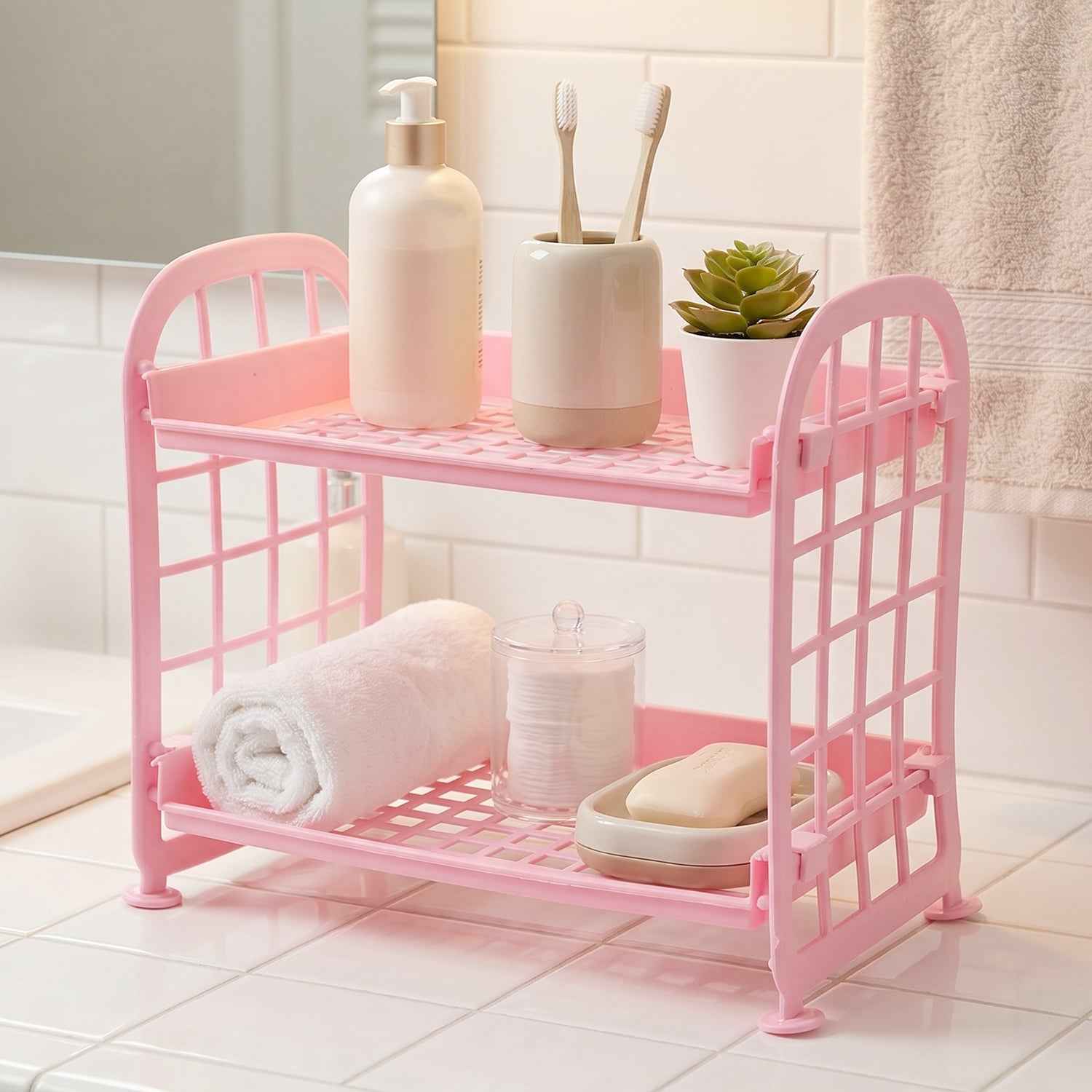 Small Plastic Storage Rack Ð Space-Saving 2-Tier Organizer