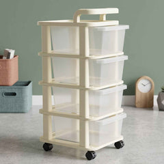 4-Tier Plastic Storage Trolley with Wheels, Rolling Drawer Organizer Cart (1 Pc)
