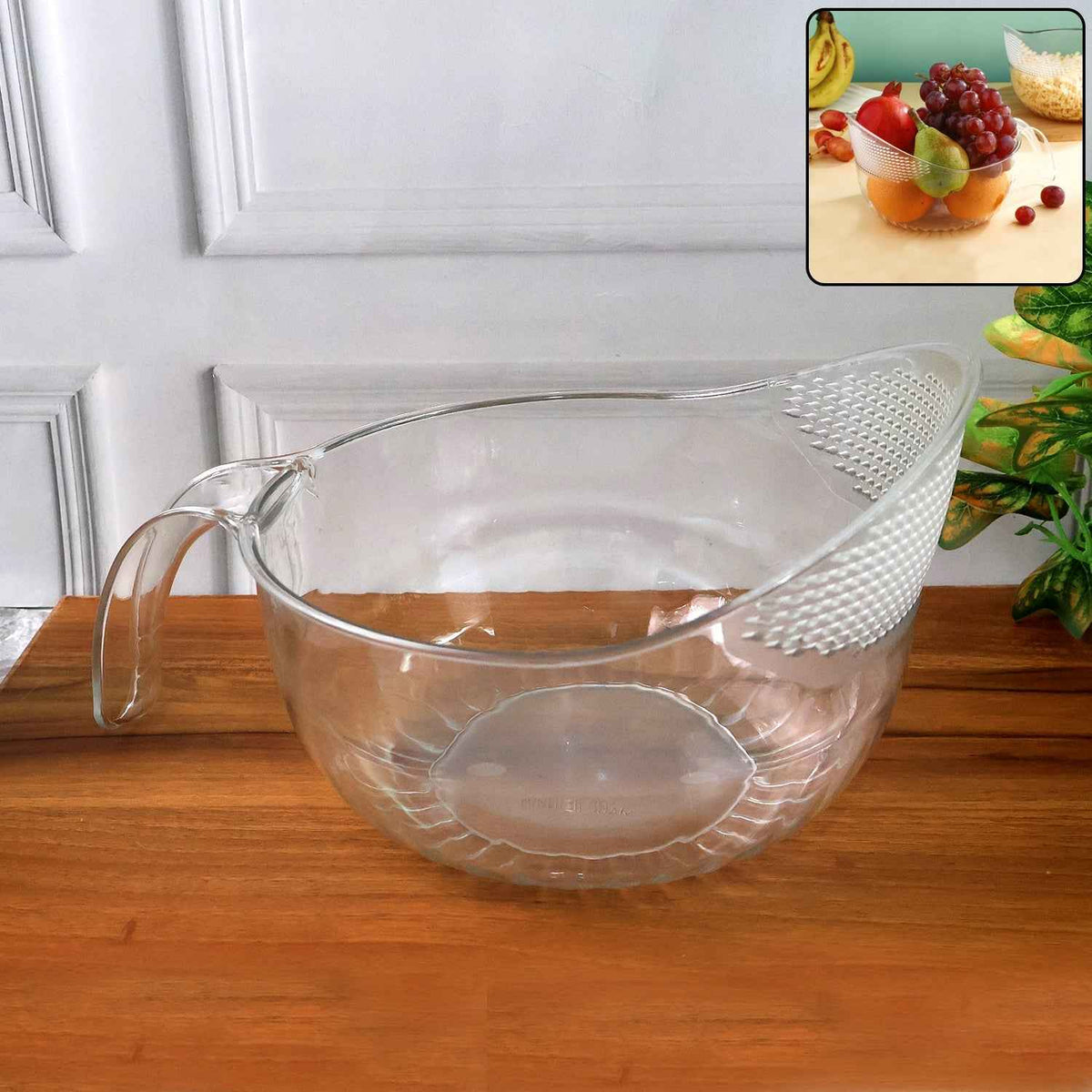 Transparent Plastic Bowl with Handle – Large Multipurpose Kitchen Basket