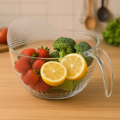 Transparent Plastic Bowl with Handle – Large Multipurpose Kitchen Basket