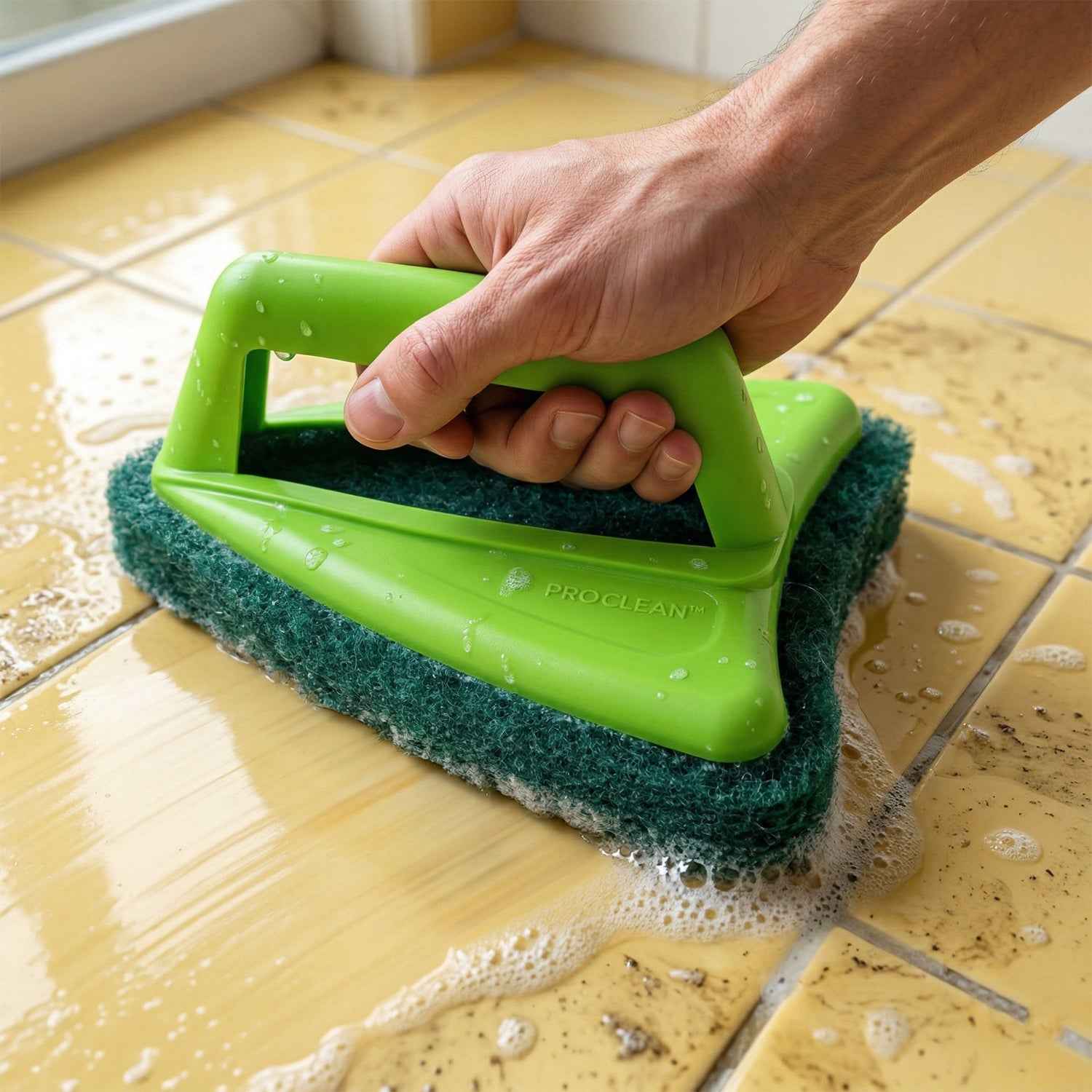Bathroom Tile Scrubber – Abrasive Head & Handle | Pro Clean