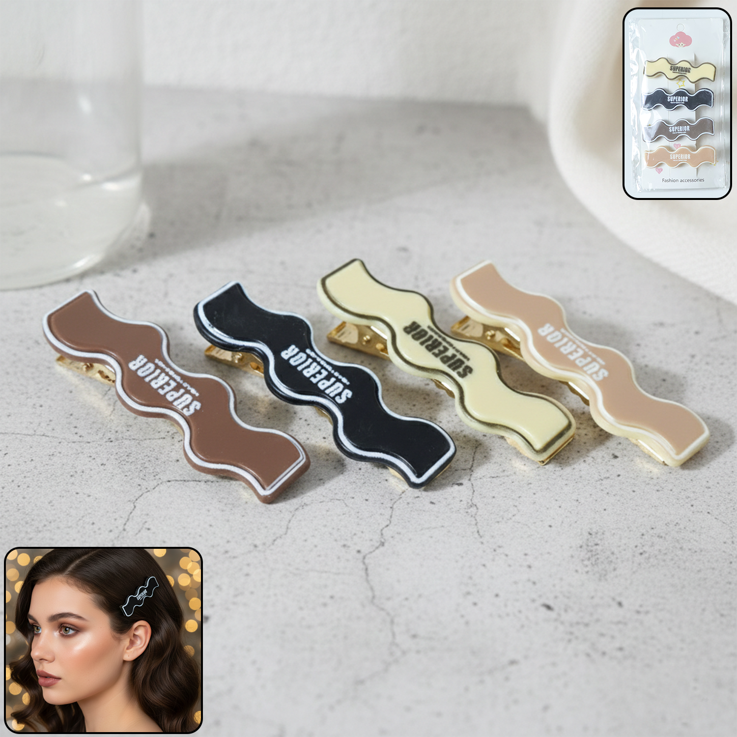 Premium Fashion Hair Clips – Superior Curved Snap Hold Set