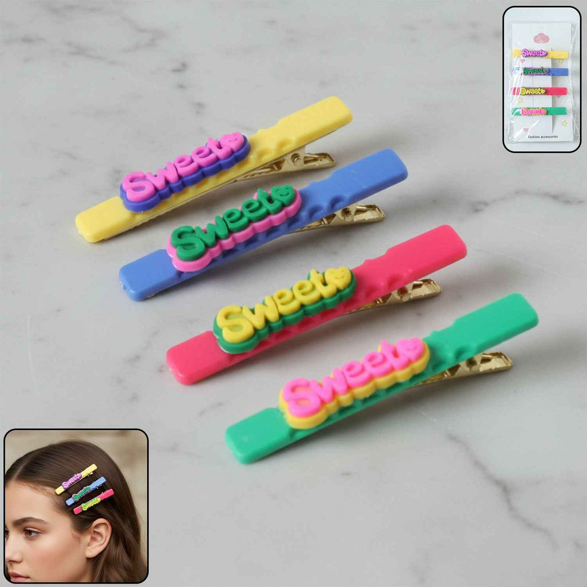 Sweet Text Hair Clip Set – Trendy Lightweight Fashion Pins (4 Pc)