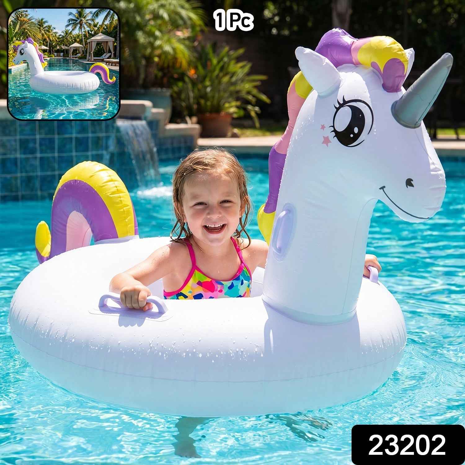 Kids Inflatable Unicorn Swim Ring Ð Durable Pool Float with Handles