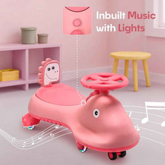 Kids Swing Car Ride On Toy with Music, Pink Shark Design Magic Twist Car (1 Pc)