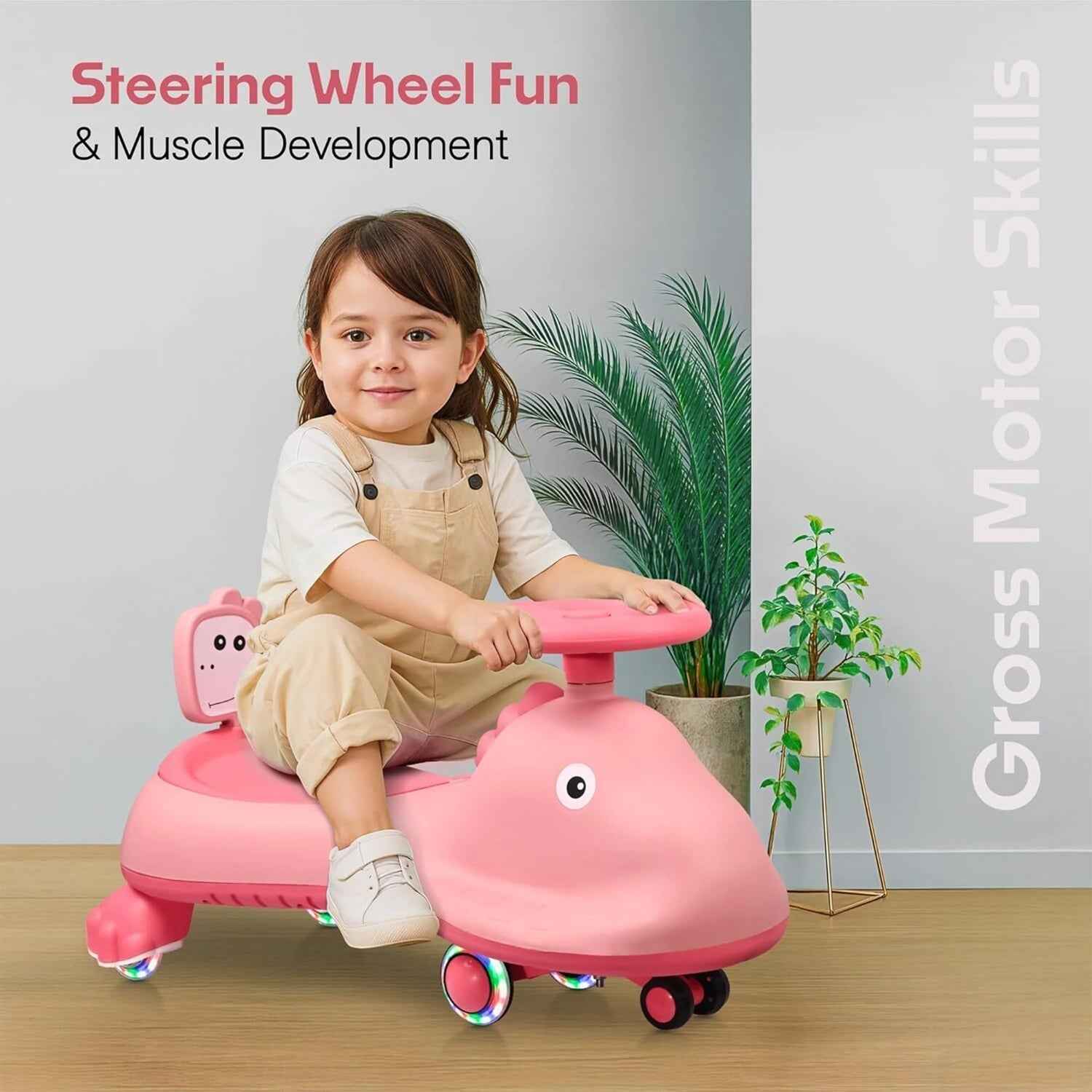 Kids Swing Car Ride On Toy with Music, Pink Shark Design Magic Twist Car (1 Pc)