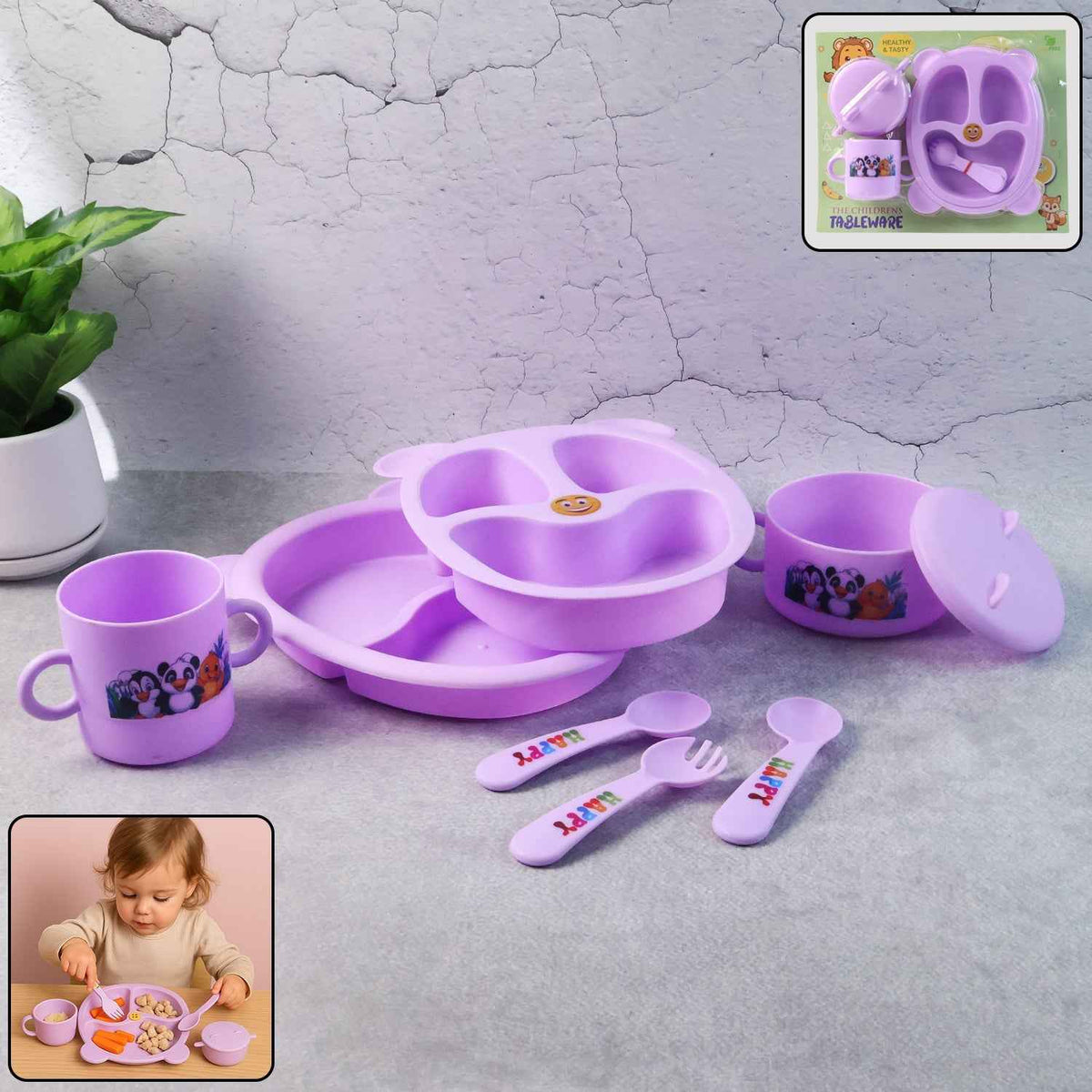 Children’s Tableware Dining Set – Durable Panda Print Meal Kit