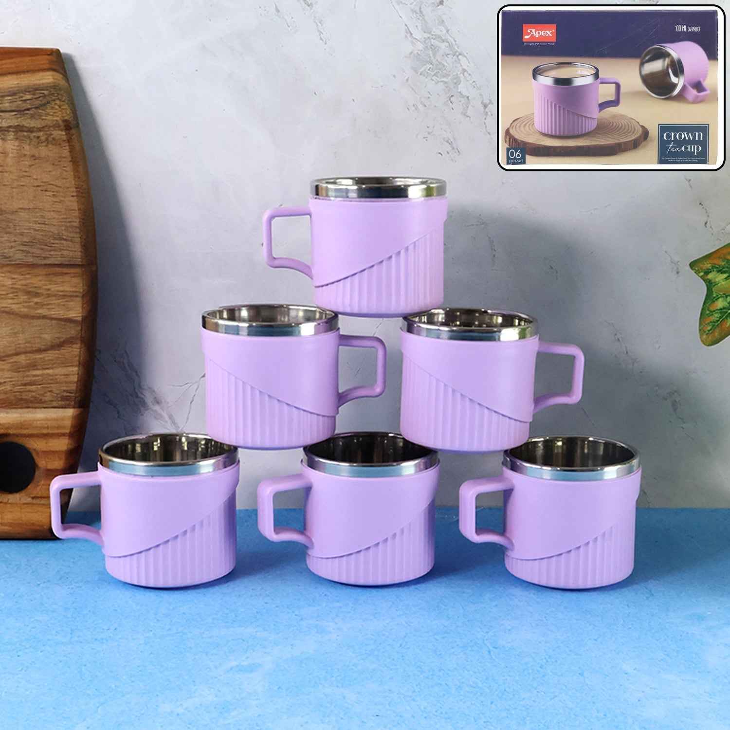 Tea Coffee Cup Set of 6 – Durable Metal Inner, Heat-Safe Sleeve
