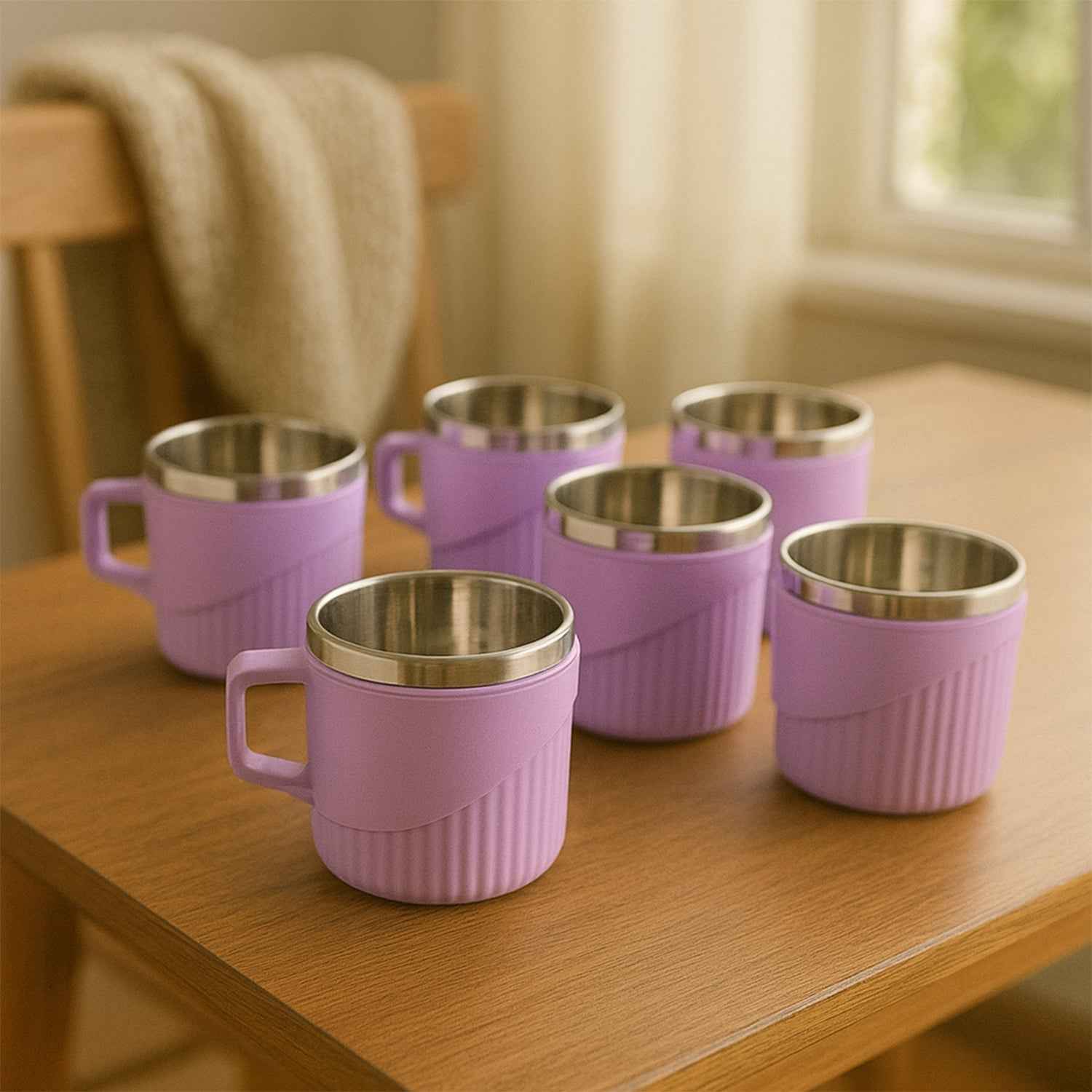 Tea Coffee Cup Set of 6 – Durable Metal Inner, Heat-Safe Sleeve