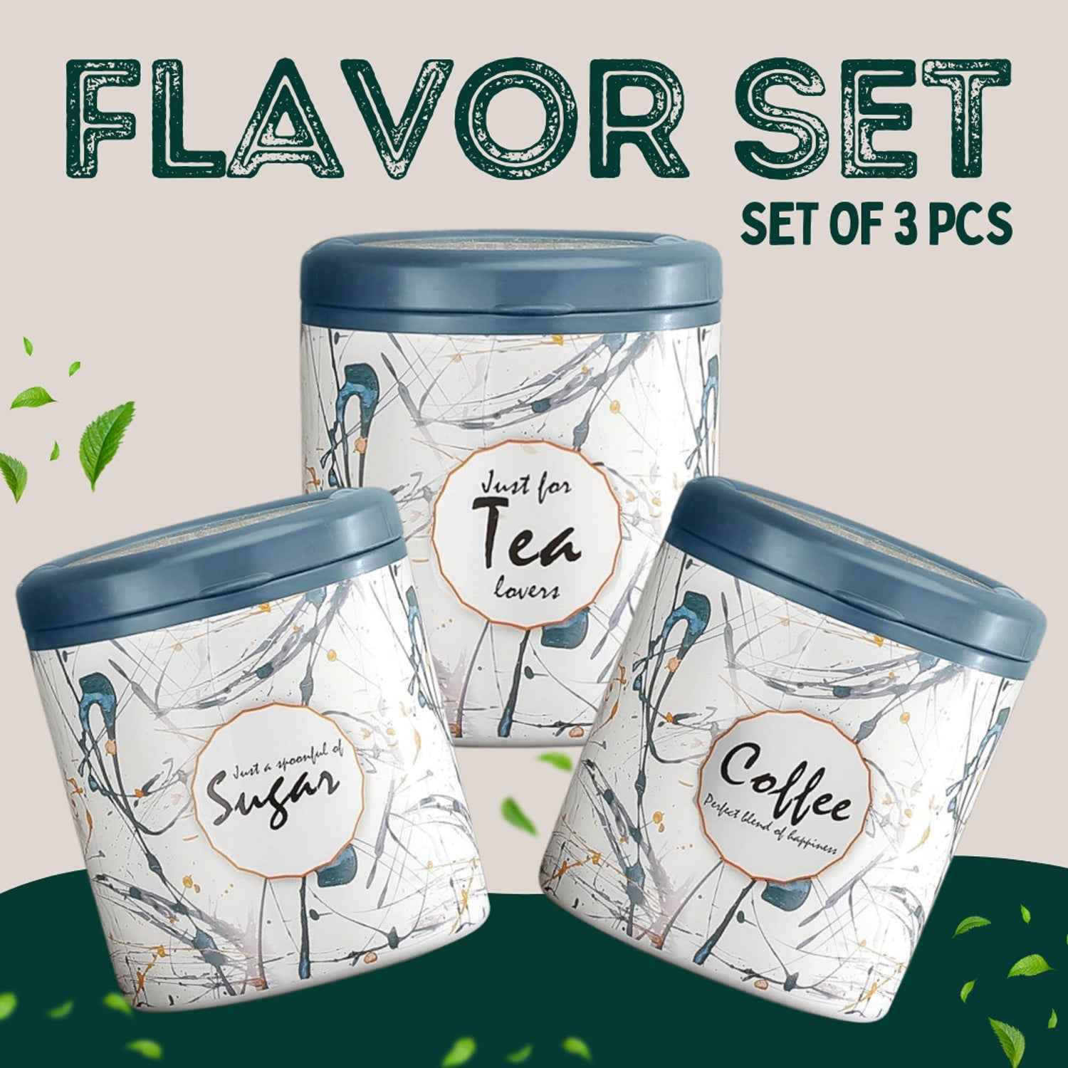 Plastic Tea Coffee Sugar Storage Set – Airtight & Stylish 3 Pc