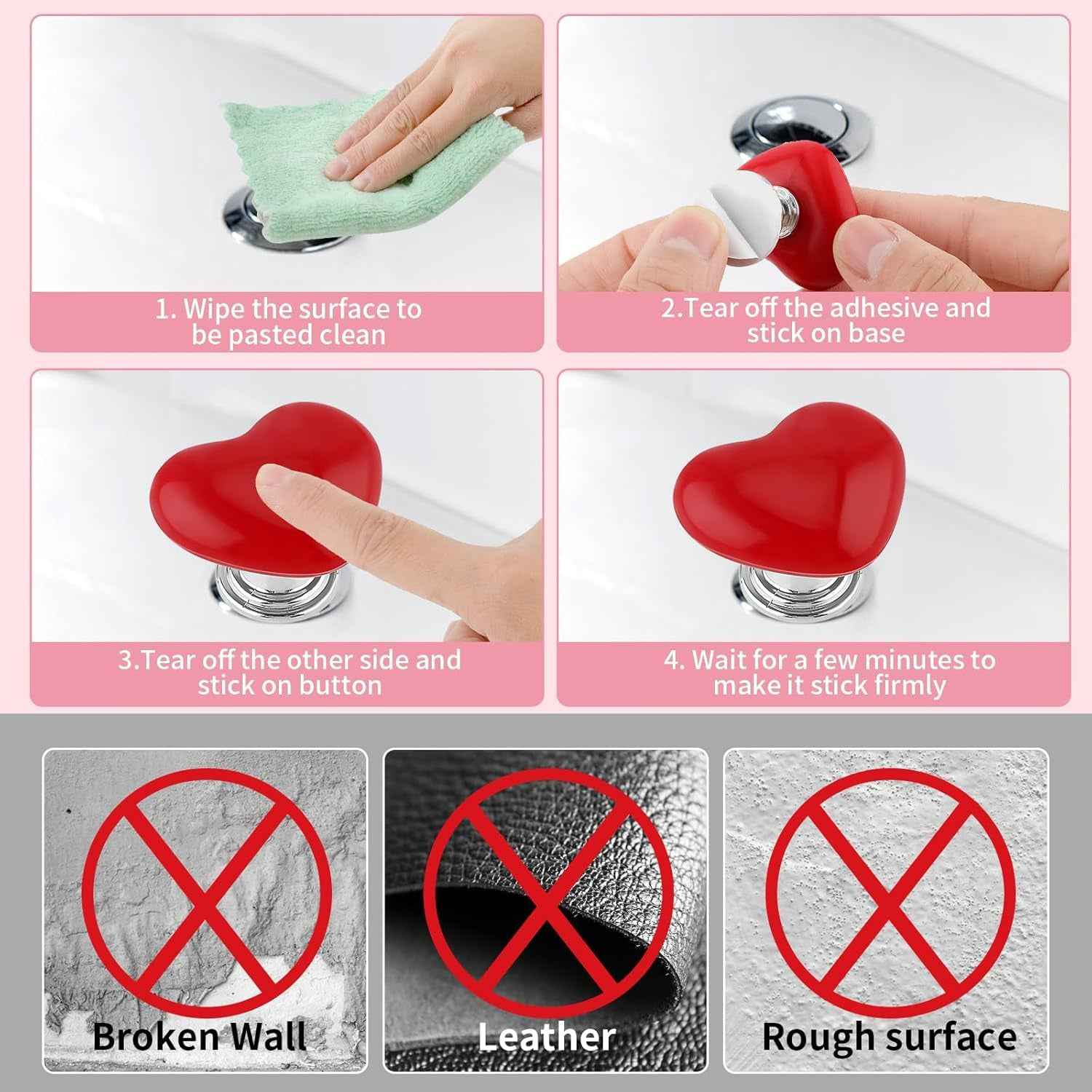 Heart-Shaped Toilet Flush Button – Stylish & Durable 4 Pc Set