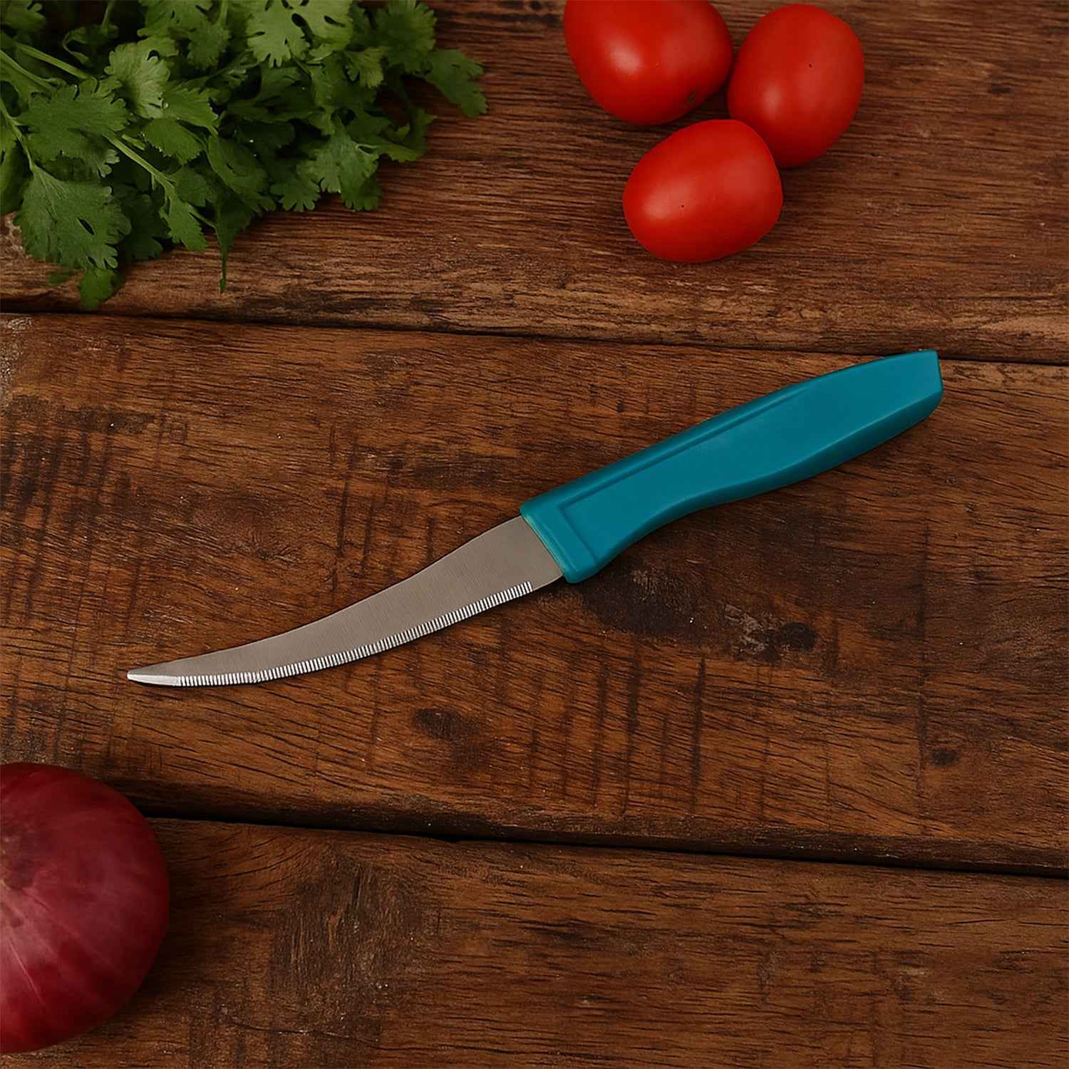 Tomato Knife – Sharp Serrated Curved Blade for Precision Slicing