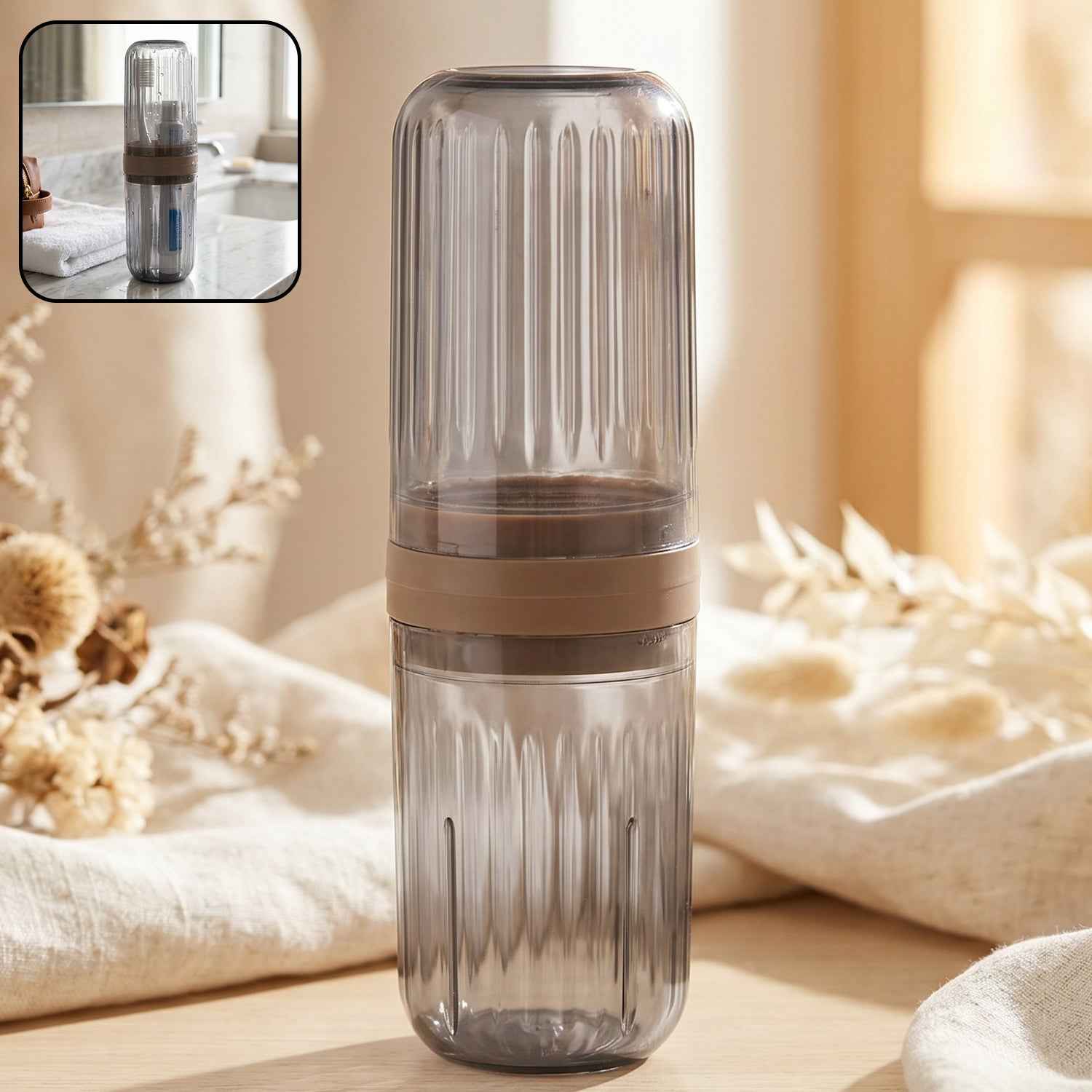 Travel Toothbrush Holder Ð Compact & Leakproof with Foldable Glass