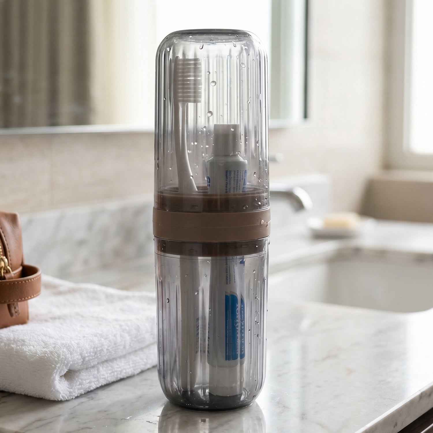 Travel Toothbrush Holder Ð Compact & Leakproof with Foldable Glass