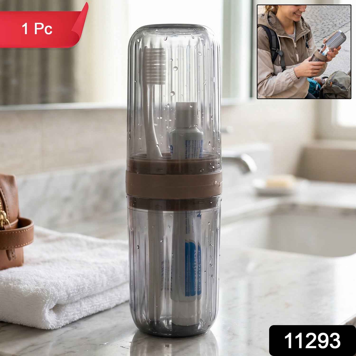 Travel Toothbrush Holder Ð Compact & Leakproof with Foldable Glass