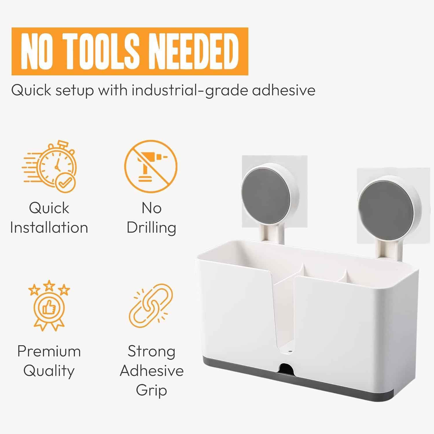 Wall Mounted Toothbrush Holder – 3 Compartments with Adhesive Install