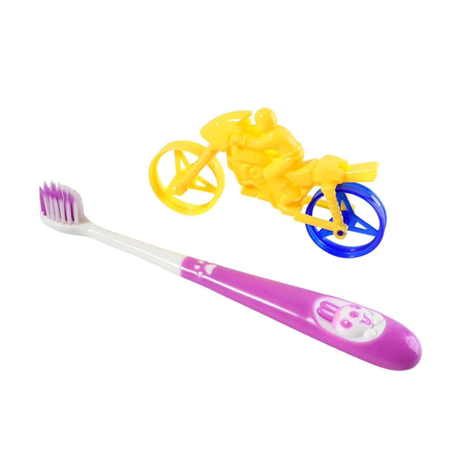 Kids Toothbrush – Panda Design with Fun Motorcycle Toy Set