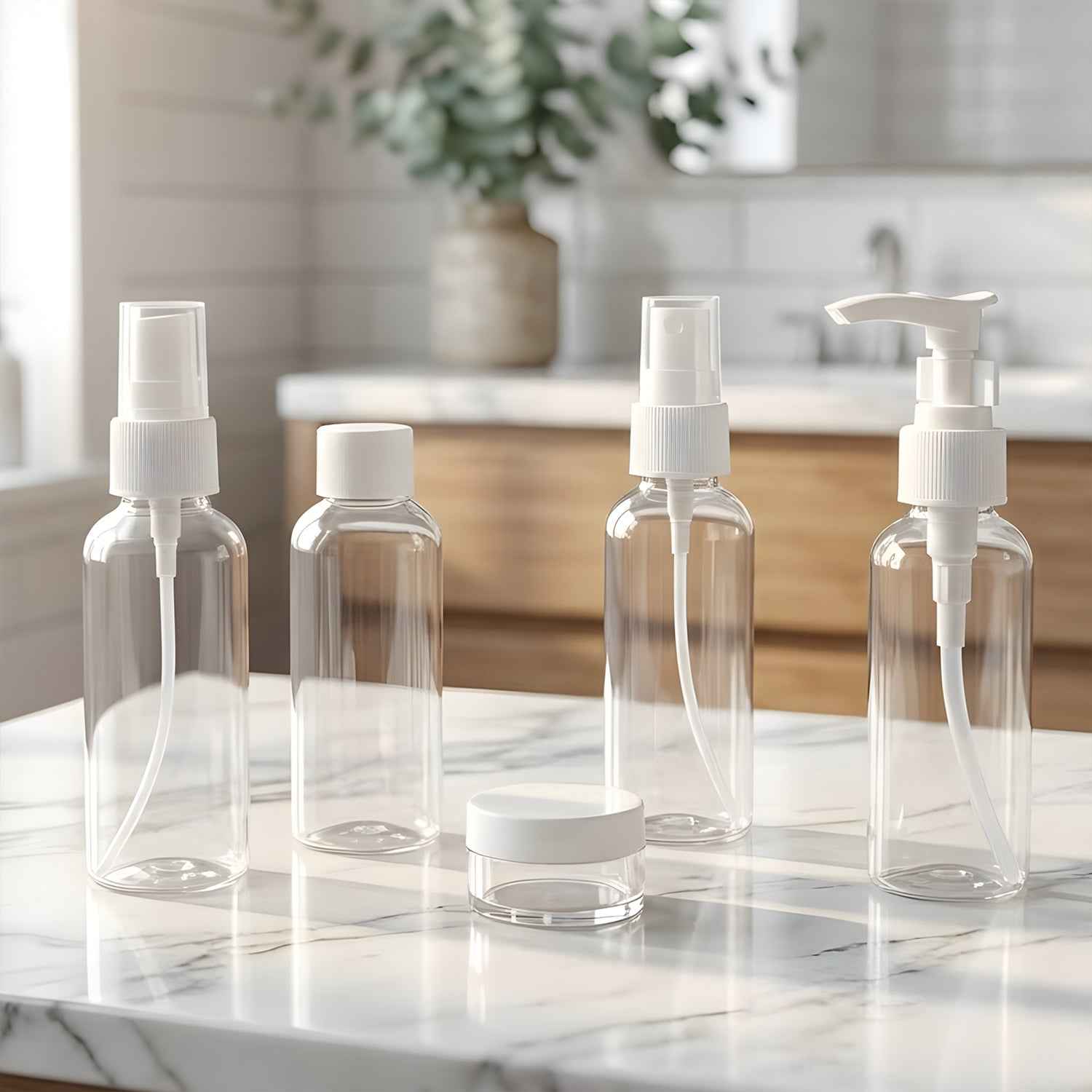 Travel Cosmetic Bottle Set – 5-in-1 Refillable Toiletry Containers