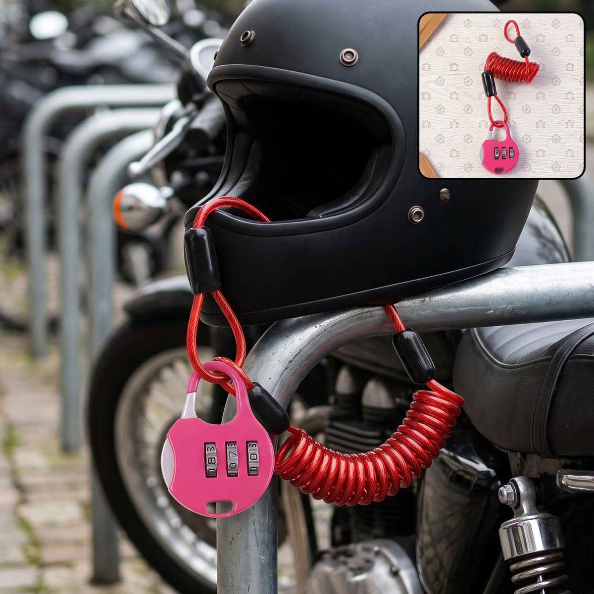 3 Digit Combination Helmet Cable Lock with Coiled Wire for Travel Safety (1 Pc)