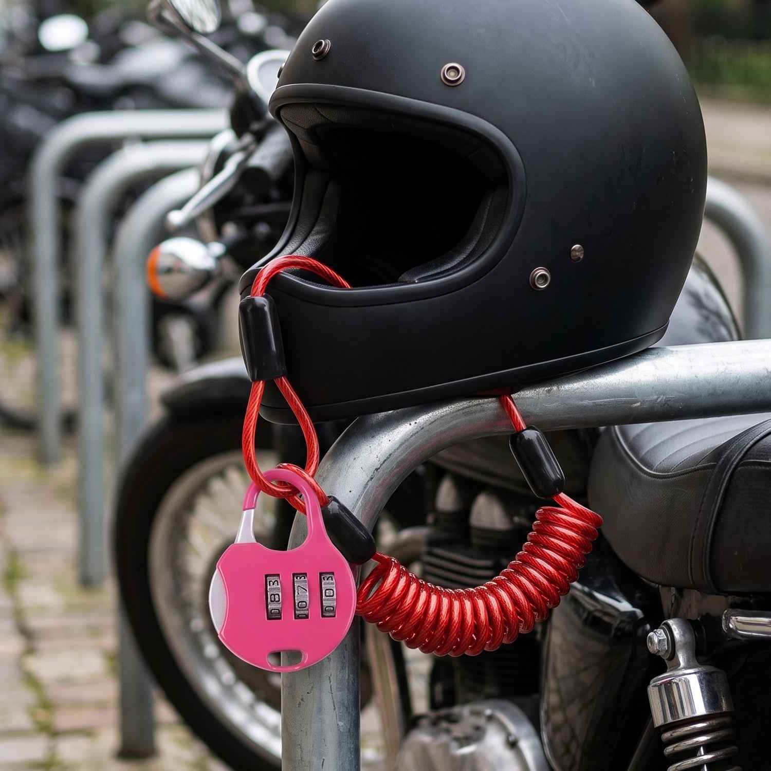 3 Digit Combination Helmet Cable Lock with Coiled Wire for Travel Safety (1 Pc)