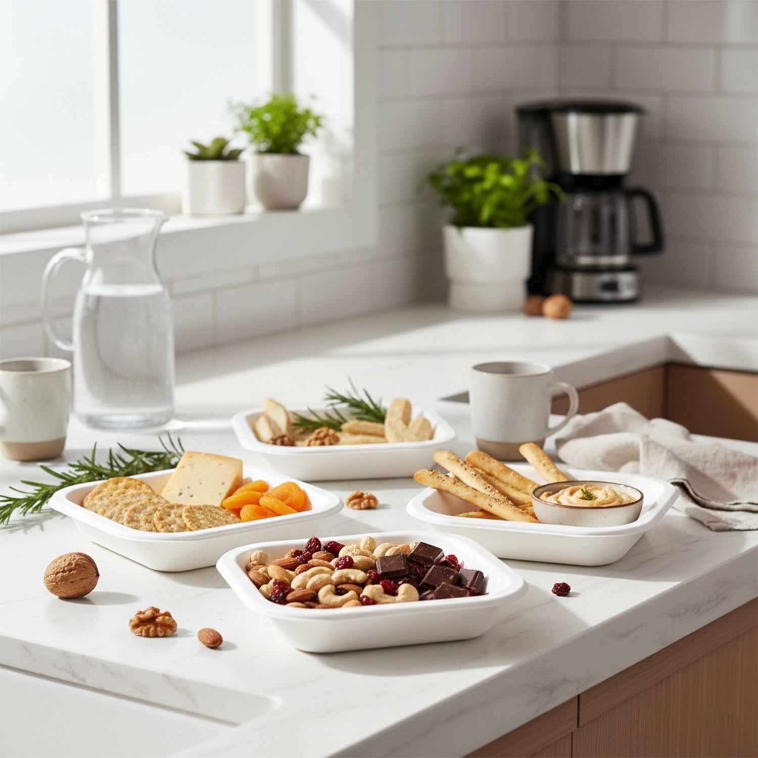 Disposable Food Tray Set – Square, 10 Pieces for Easy Serving