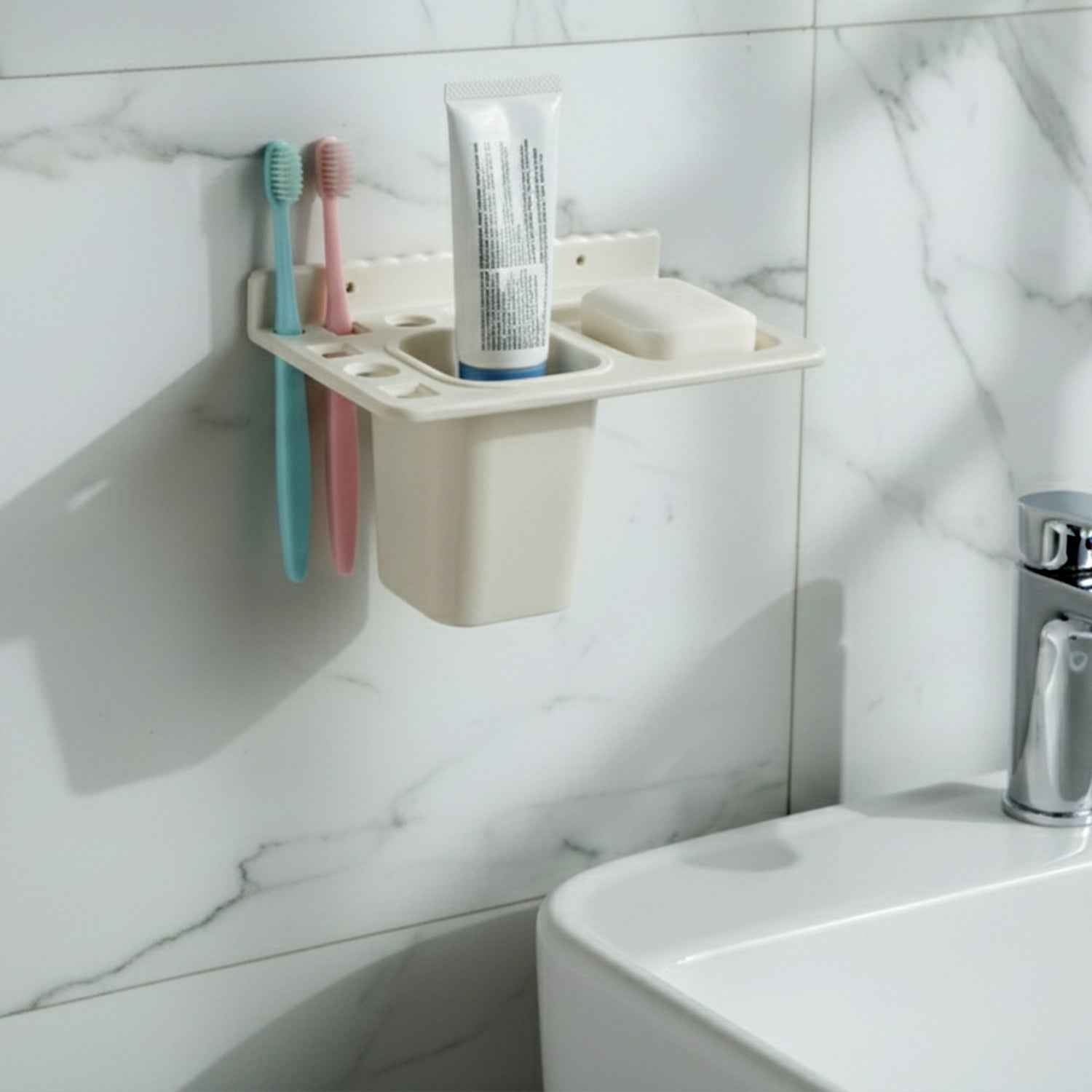 Wall Mounted Toothbrush Holder – 3in1 Multi-Compartment Organizer