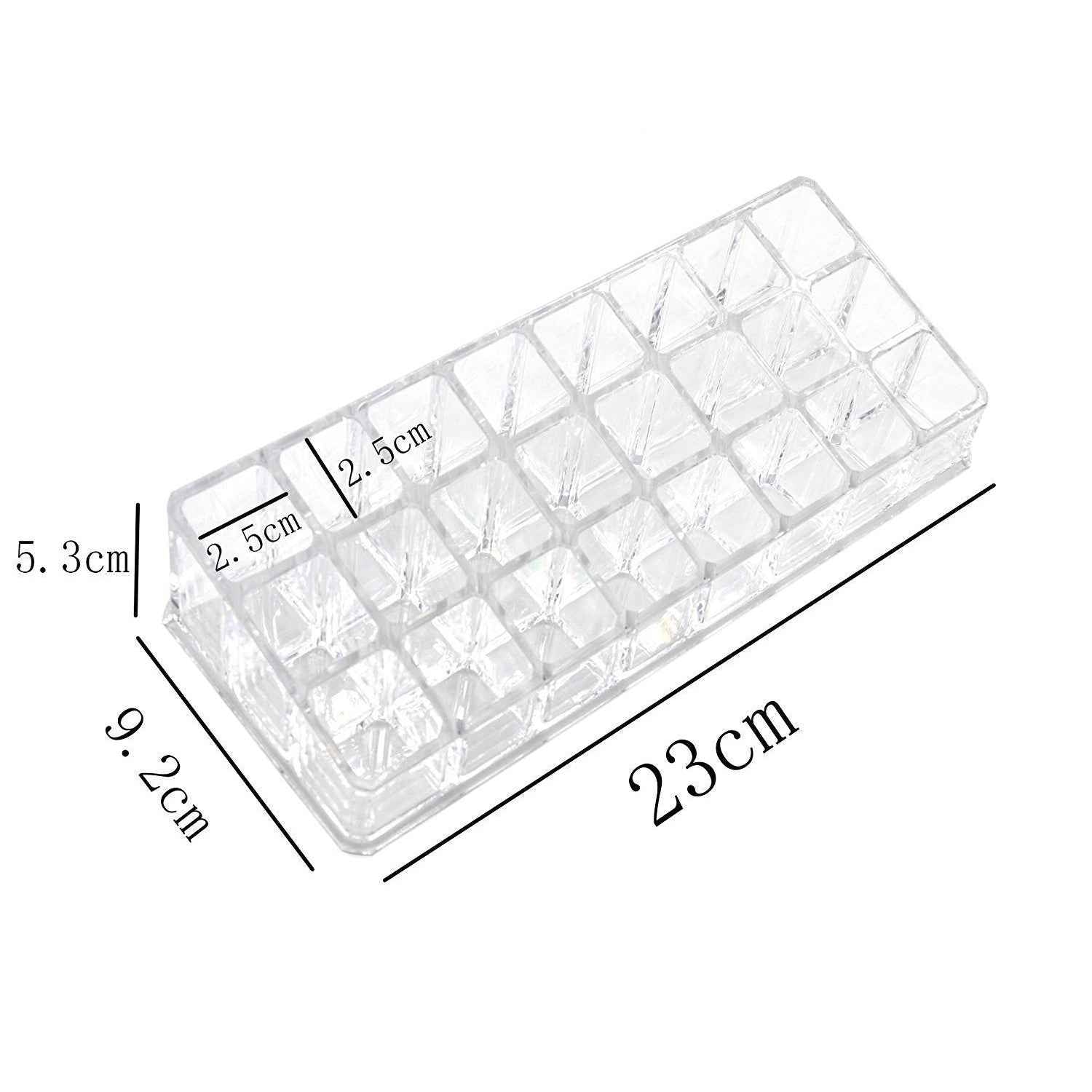 Acrylic lipstick and cosmetic organizer, demonstrating its ability to keep a vanity tidy and well-arranged.