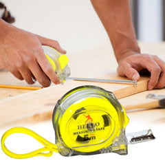 Close-up of the BoltForce 5-meter measuring tape blade showing precise measurements and 16mm width.