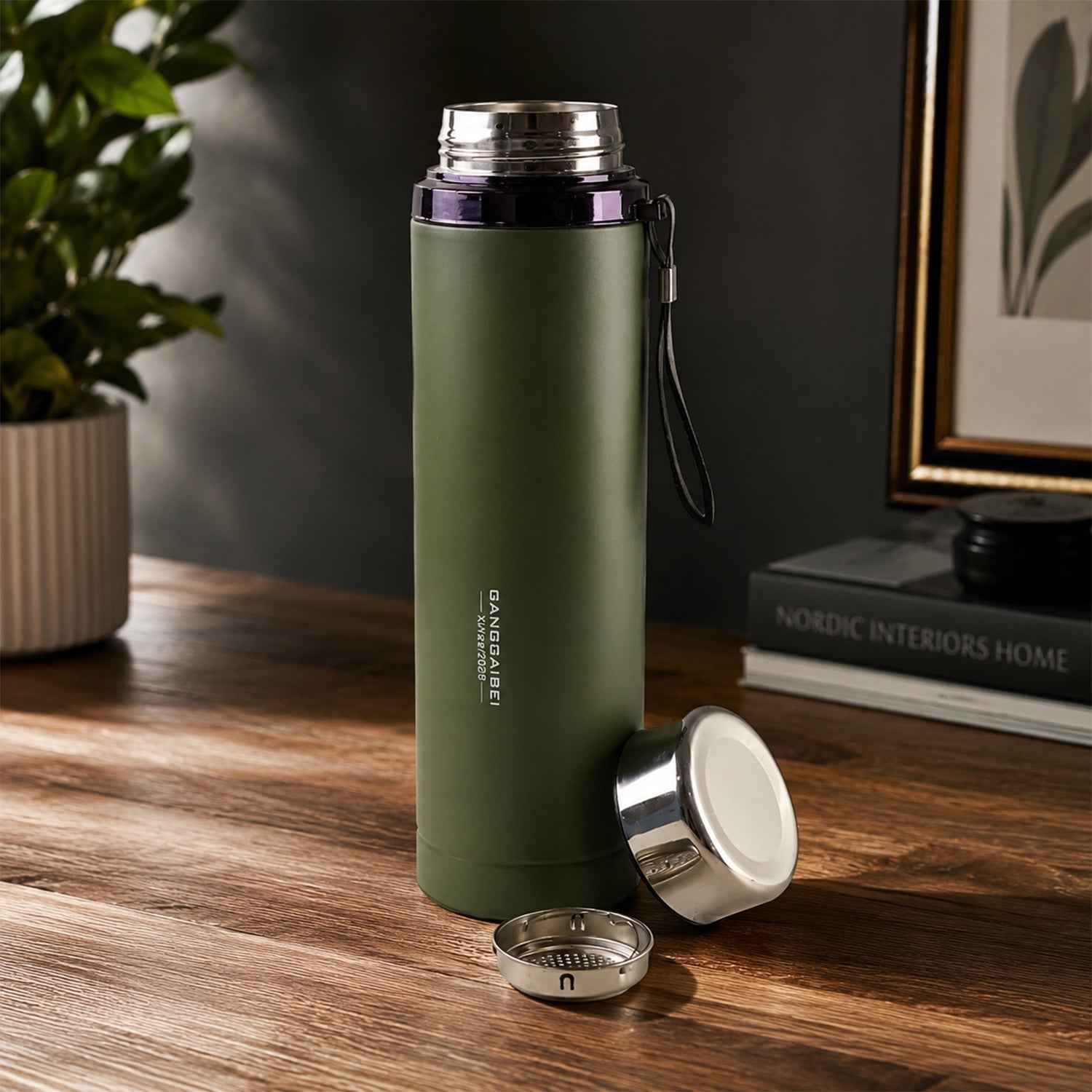 Vacuum Insulated Water Bottle 1000ml, Steel Hot and Cold Flask with Cup Lid (1 Pc)