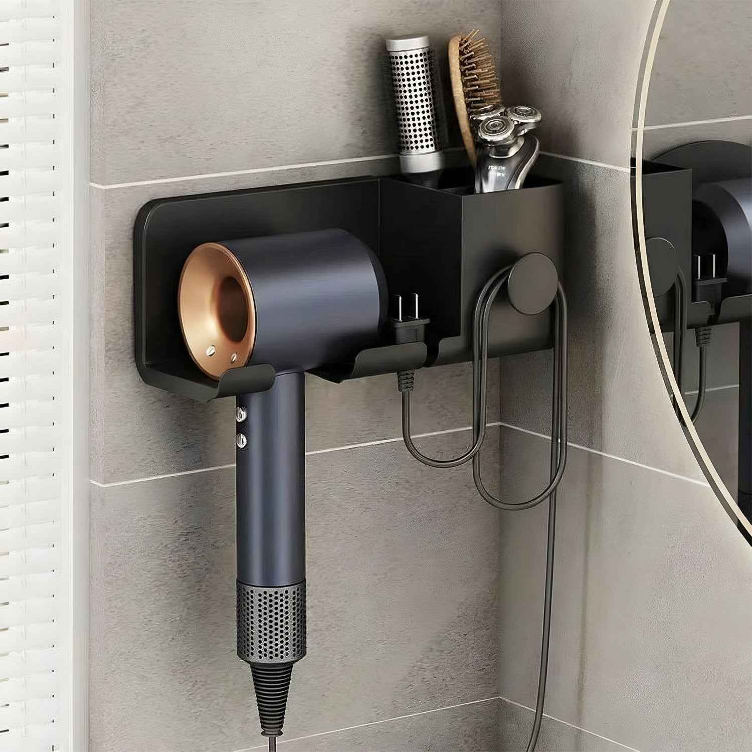 Wall Mounted Hair Dryer Holder – Space-Saving Organizer Shelf & Hook