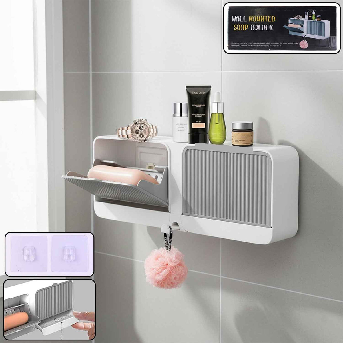 Bathroom Storage Organizer – Wall Mounted 4-Compartment Soap Holder