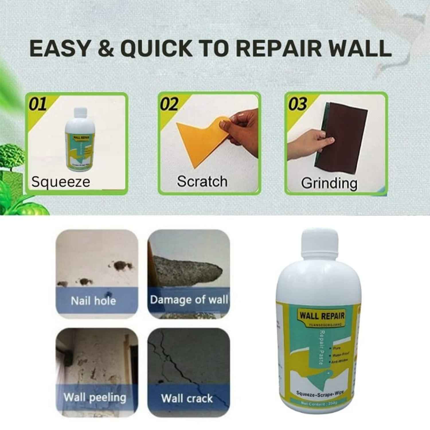 Wall Crack Repair Cream – Waterproof 280g Tube with Nozzle & Scraper