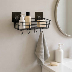 Self-Adhesive Wall Storage Baskets with Hooks – Durable Metal, No Drill