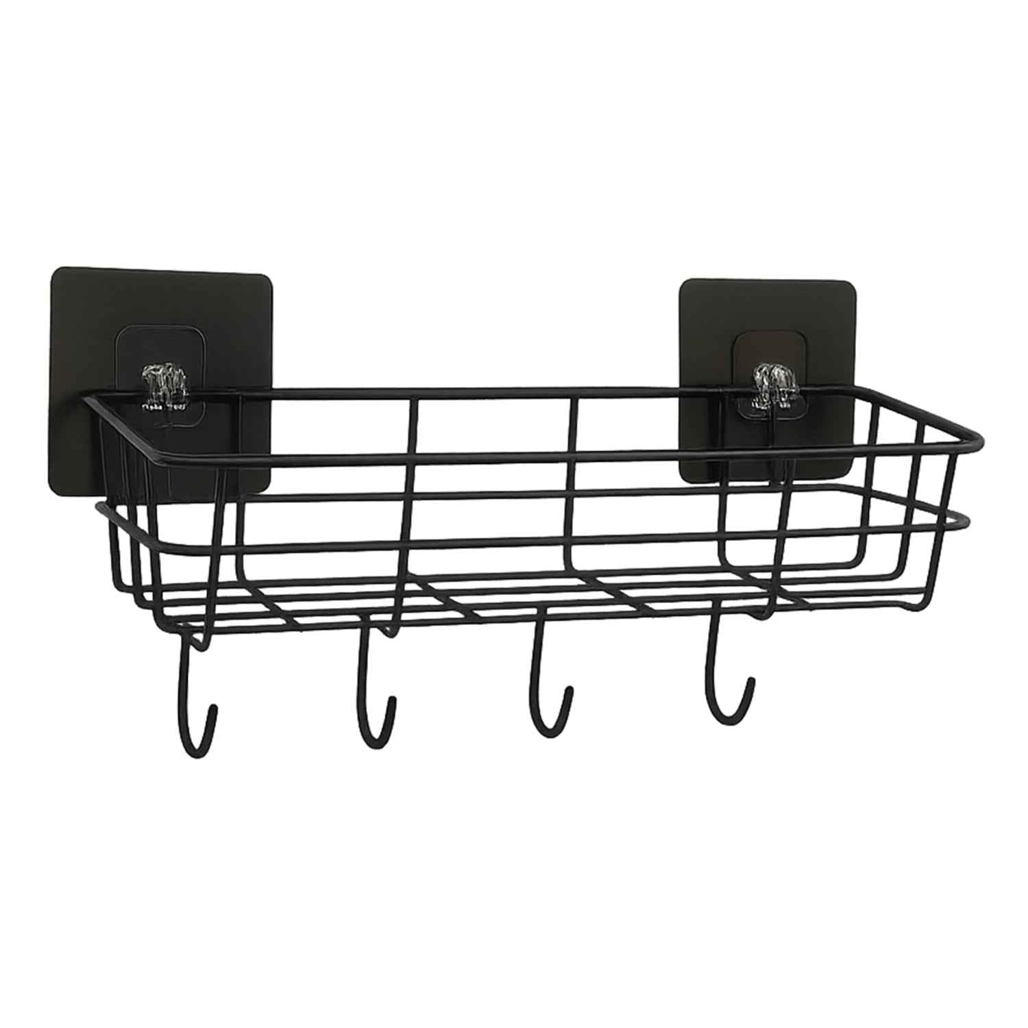 Self-Adhesive Wall Storage Baskets with Hooks – Durable Metal, No Drill
