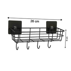 Self-Adhesive Wall Storage Baskets with Hooks – Durable Metal, No Drill