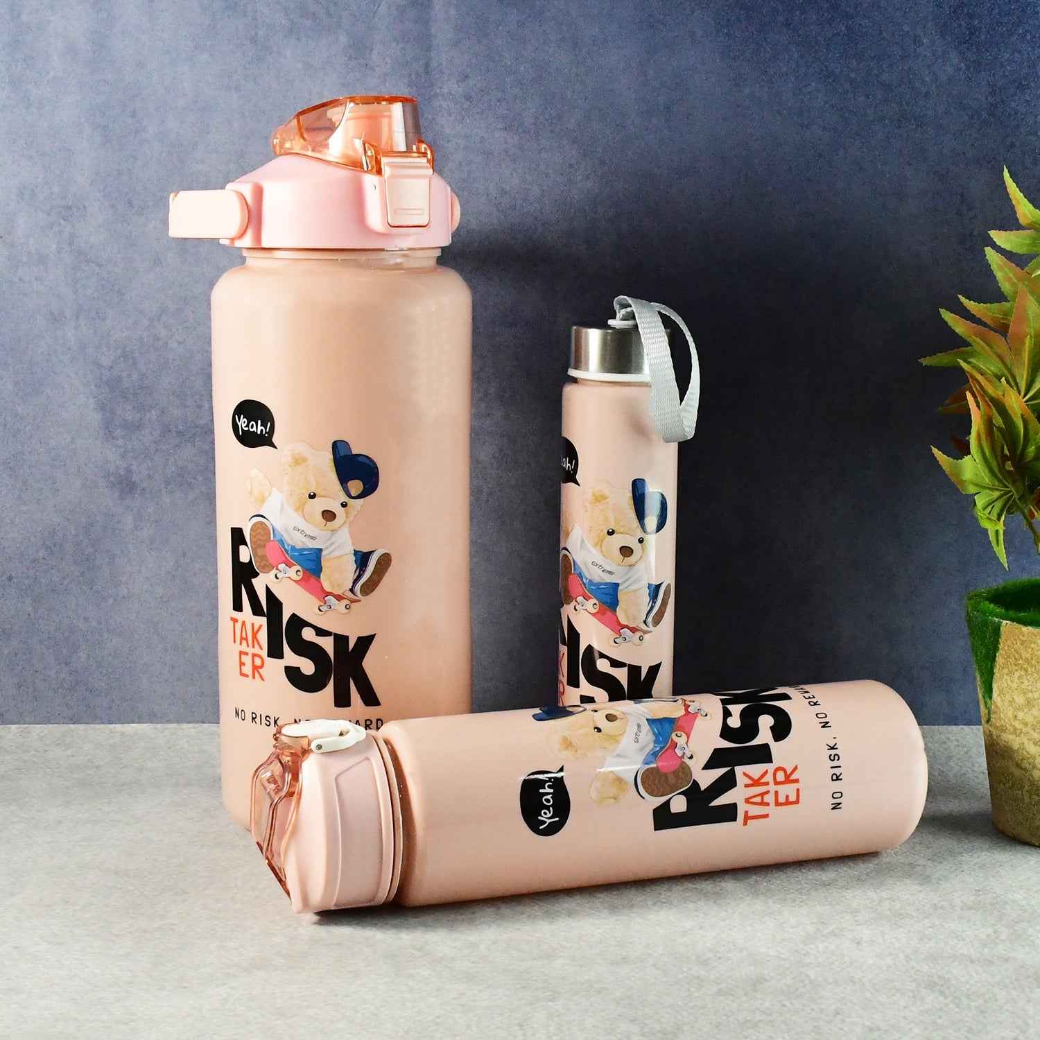 Cartoon Printed Water Bottle Set – Leakproof Multi-Size Trio